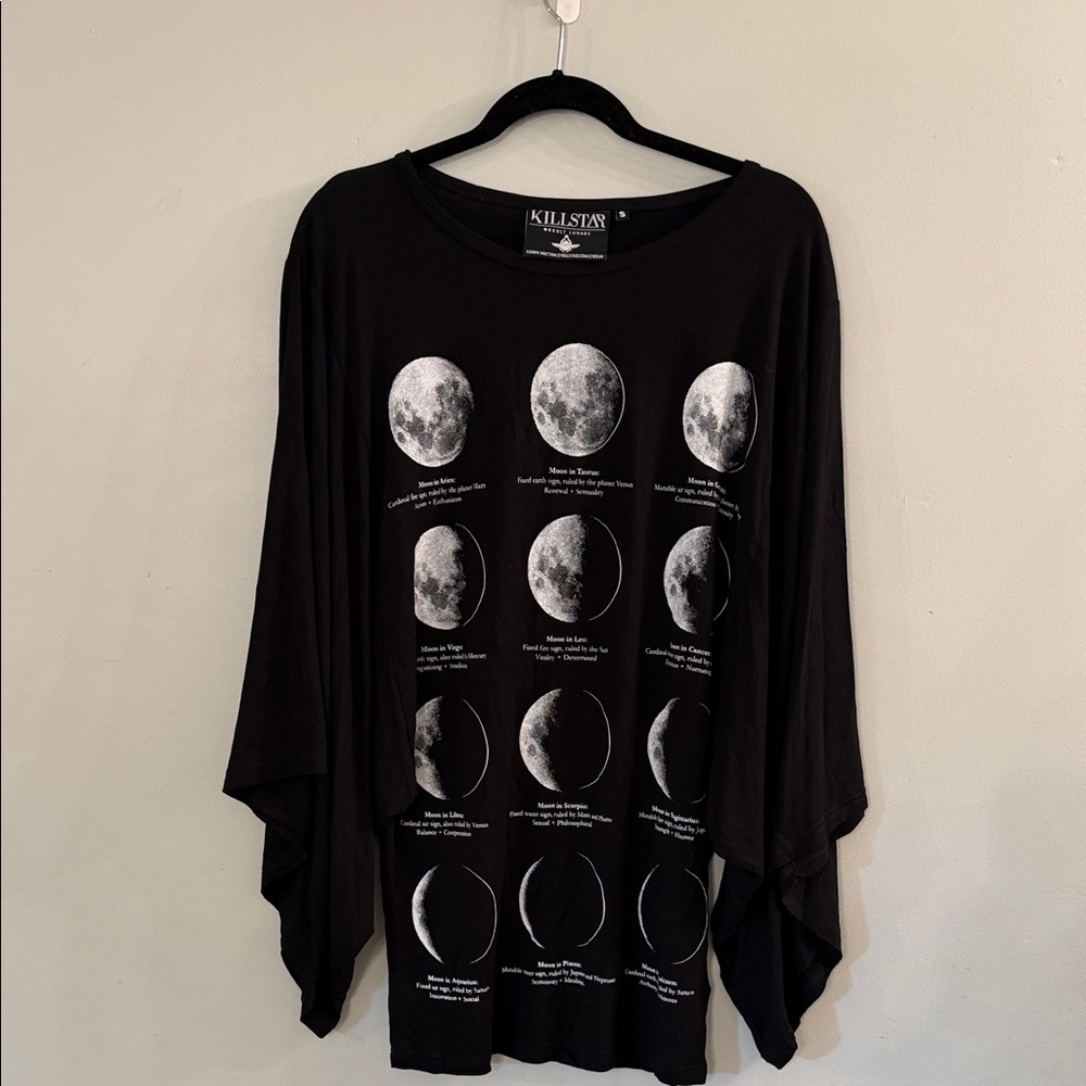 Killstar Black Moon Phase Kimonos Dolman Tunic Top, Sz. S, EUC